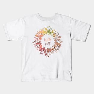 Hello Fall colorful leaves art. Kids T-Shirt